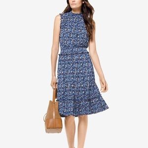 Michael Kors Navy Paisley Smocked Midi Dress